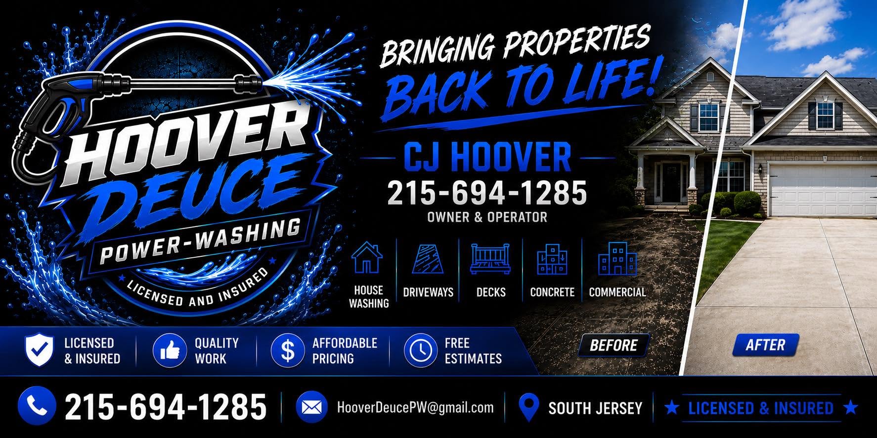 HooverDeuce Power-Washing — house washing, driveways, decks, concrete and commercial across South Jersey